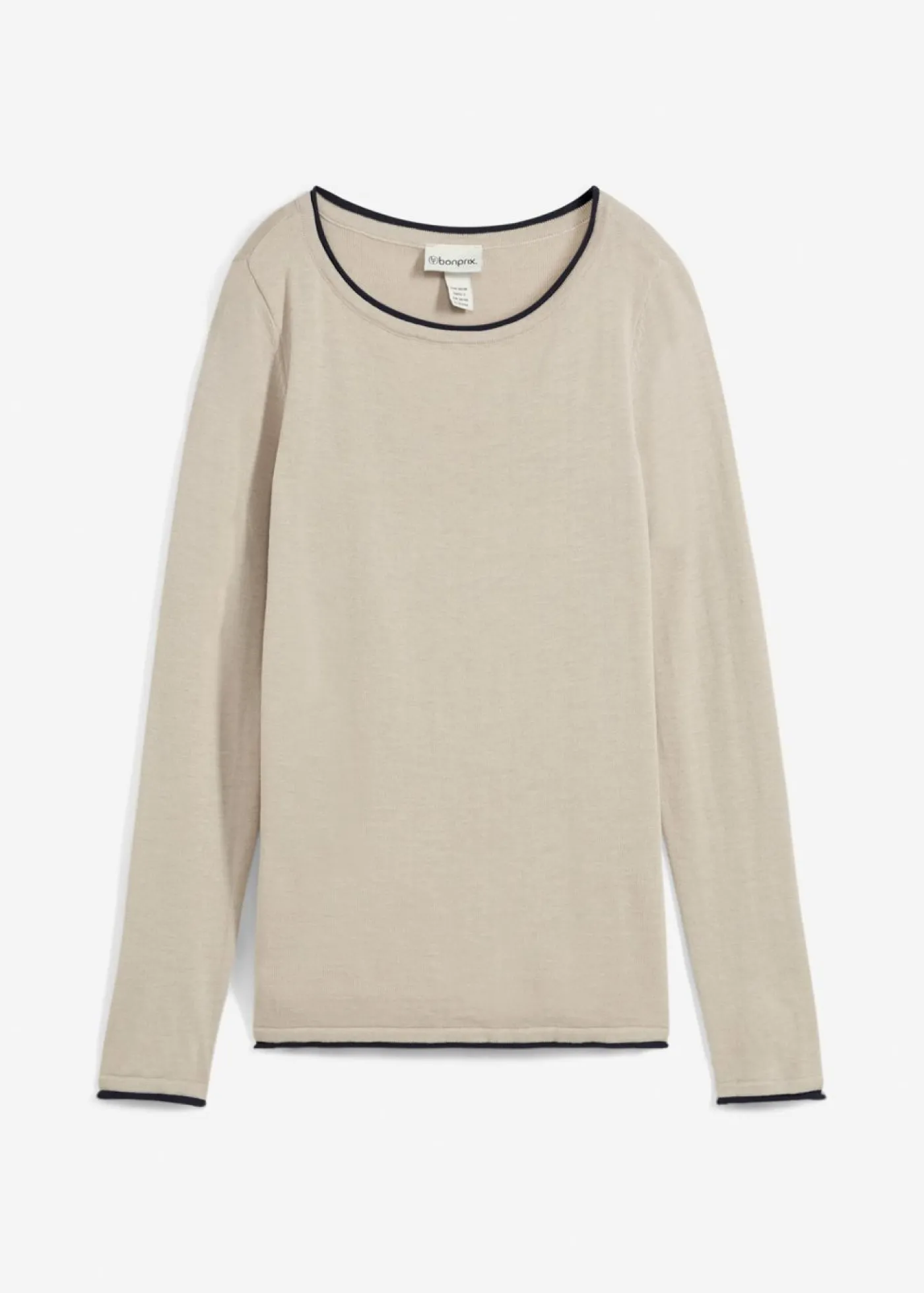 bonprix bonprix Jersey de punto fino de mezcla de algodón gris piedra-azul marino