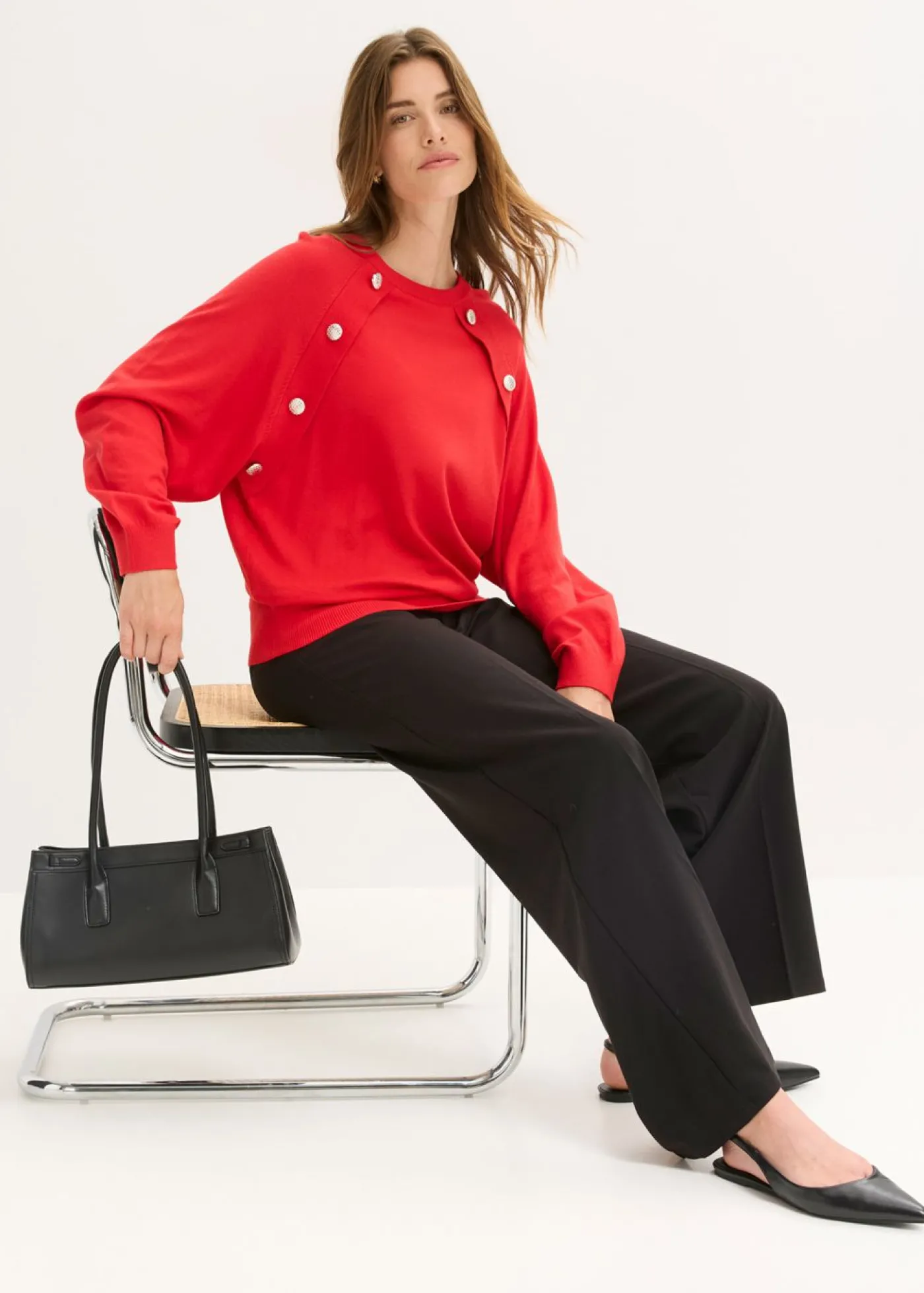 bonprix bonprix Jersey de punto fino de mezcla de viscosa fluida Rojo salsa Clearance