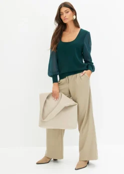 bonprix bonprix Jersey de punto fino de mezcla de viscosa suave Verde intenso Online