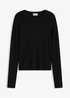 bonprix bonprix Jersey de punto fino de mezcla de viscosa suave Negro Sale