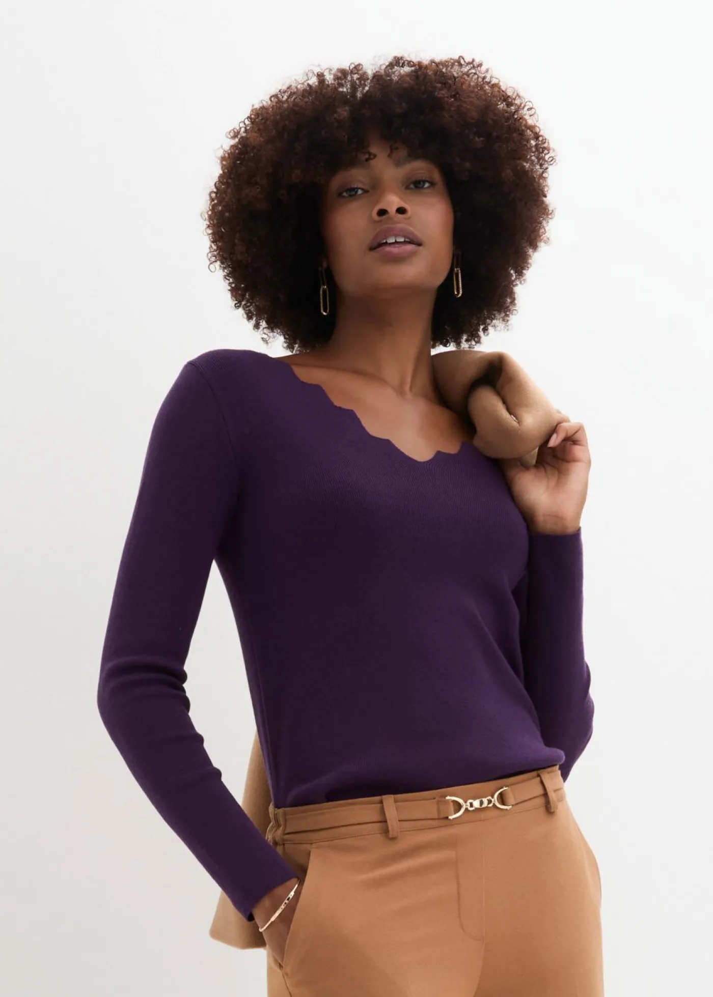 bonprix bonprix Jersey de punto fino de una suave mezcla de viscosa Lila oscuro Clearance