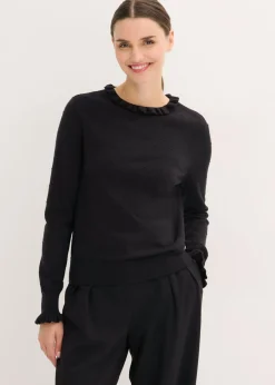 bonprix bonprix Jersey de punto fino en mezcla de viscosa Negro Sale