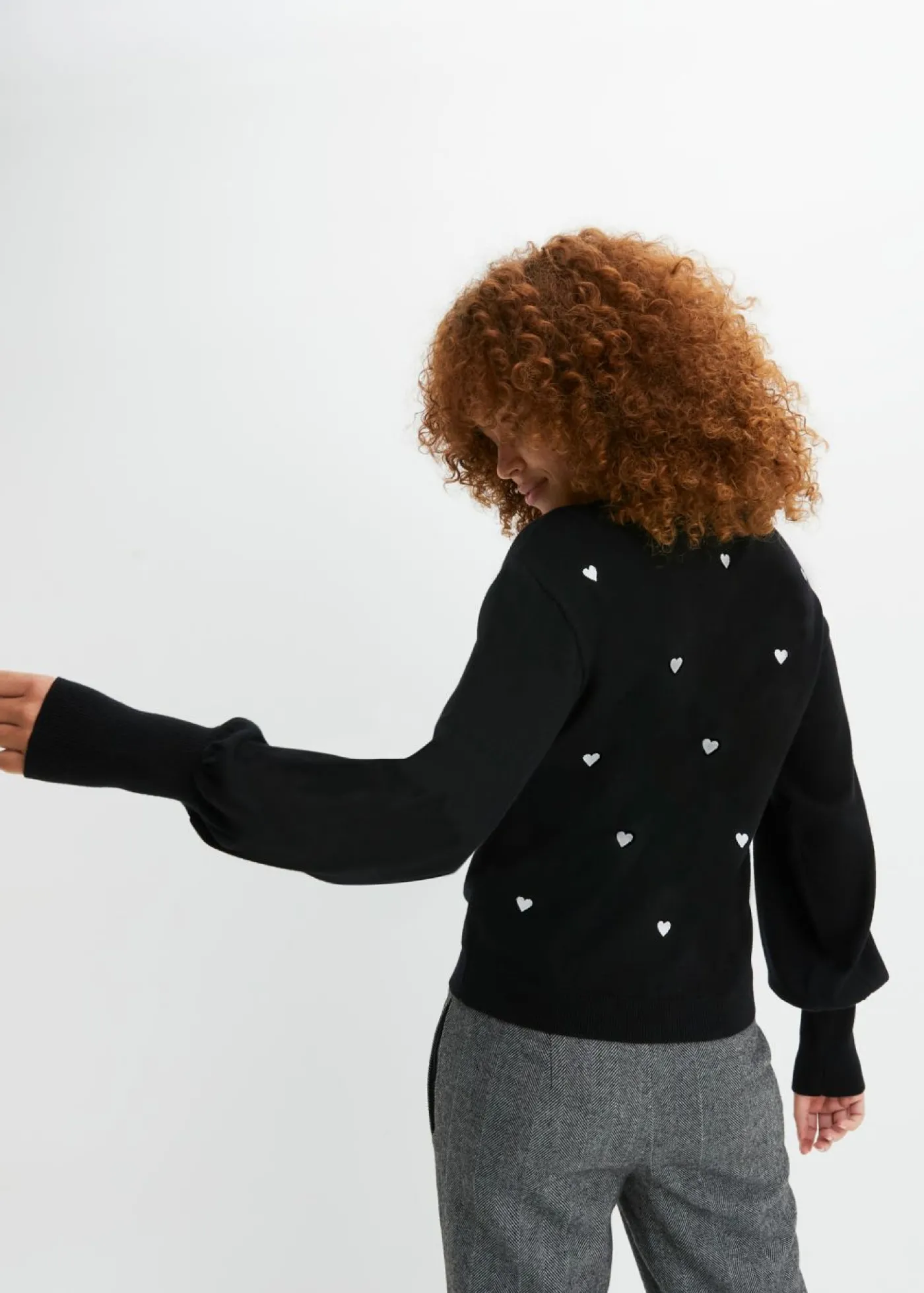 bonprix bonprix Jersey de punto fino en mezcla de viscosa Negro estampado Clearance