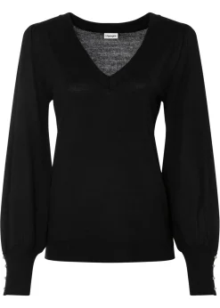 bonprix bonprix Jersey de punto fino en mezcla de viscosa Negro