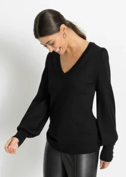 bonprix bonprix Jersey de punto fino en mezcla de viscosa Negro