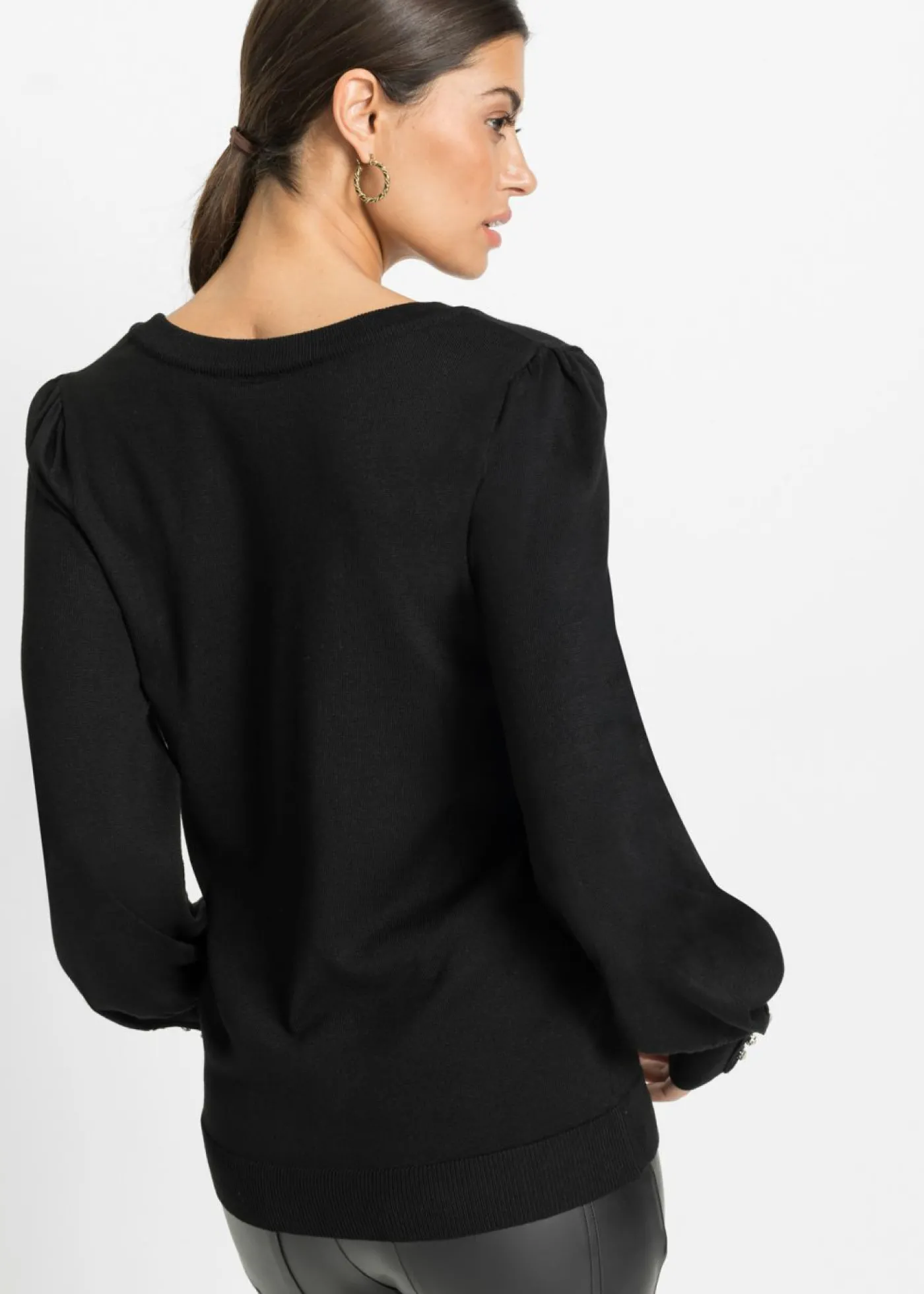 bonprix bonprix Jersey de punto fino en mezcla de viscosa Negro