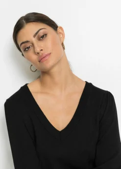 bonprix bonprix Jersey de punto fino en mezcla de viscosa Negro