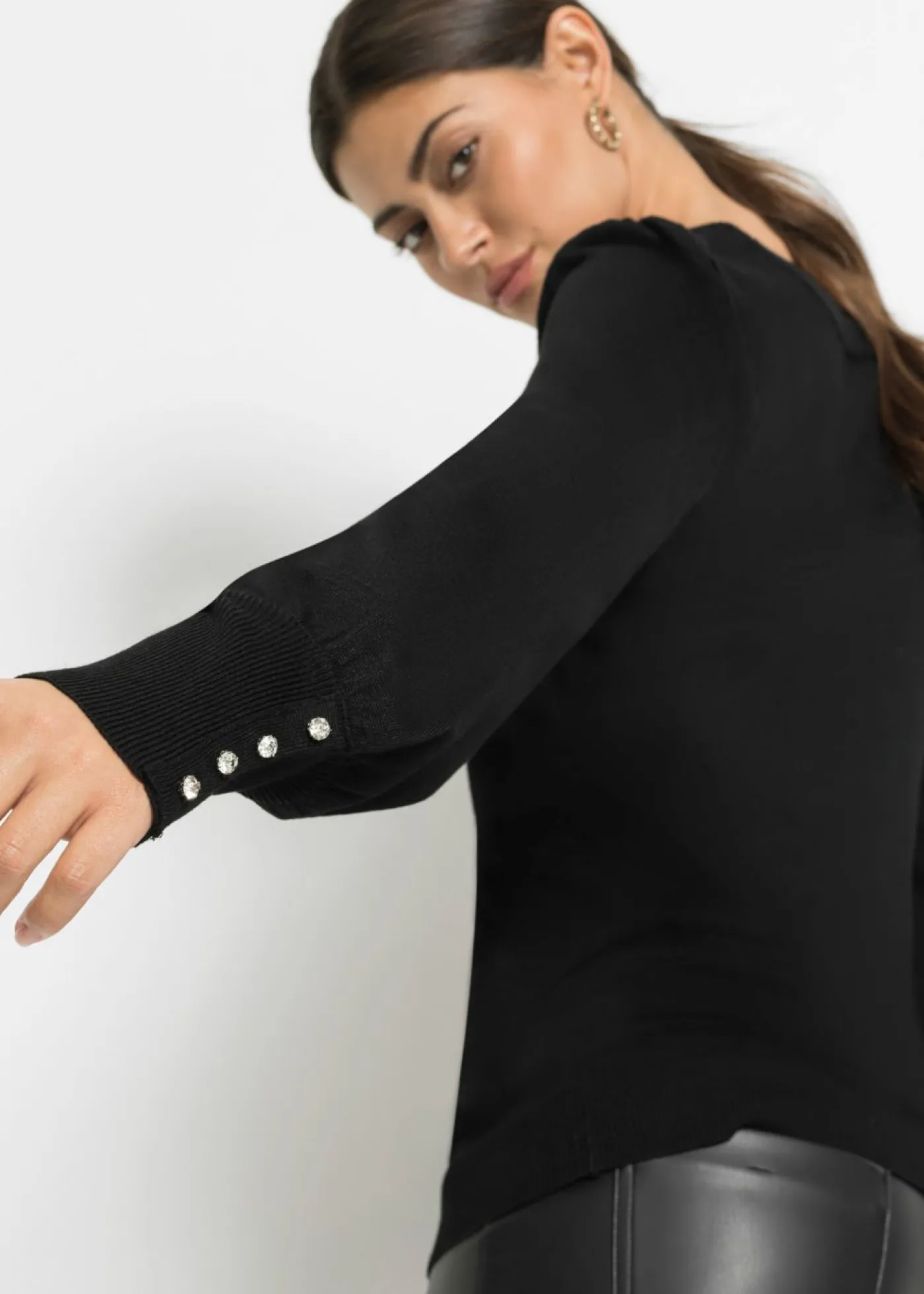 bonprix bonprix Jersey de punto fino en mezcla de viscosa Negro