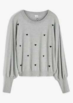 bonprix bonprix Jersey de punto fino en mezcla de viscosa Gris jaspeado