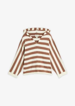 bonprix bonprix Jersey de punto fino oversize de mezcla de algodón blanco perla-marrón castaño con rayas Outlet