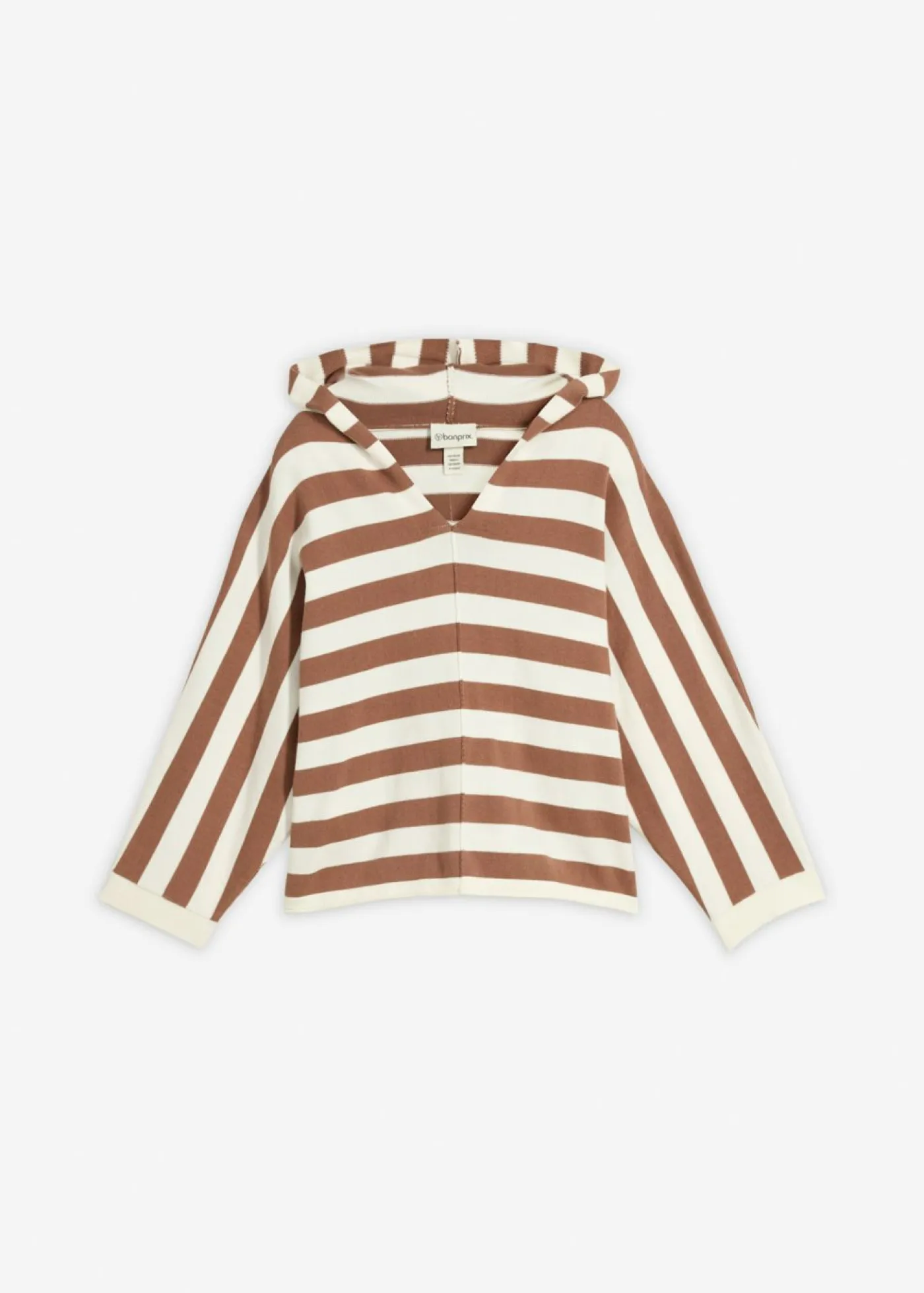 bonprix bonprix Jersey de punto fino oversize de mezcla de algodón blanco perla-marrón castaño con rayas Outlet
