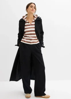 bonprix bonprix Jersey de punto fino oversize de mezcla de algodón blanco perla-marrón castaño con rayas Outlet