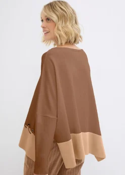 bonprix bonprix Jersey de punto fino tipo poncho Marrón pimiento/capuchino Clearance