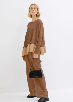 bonprix bonprix Jersey de punto fino tipo poncho Marrón pimiento/capuchino Clearance