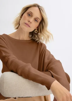 bonprix bonprix Jersey de punto fino tipo poncho Marrón pimiento/capuchino Clearance