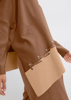 bonprix bonprix Jersey de punto fino tipo poncho Marrón pimiento/capuchino Clearance