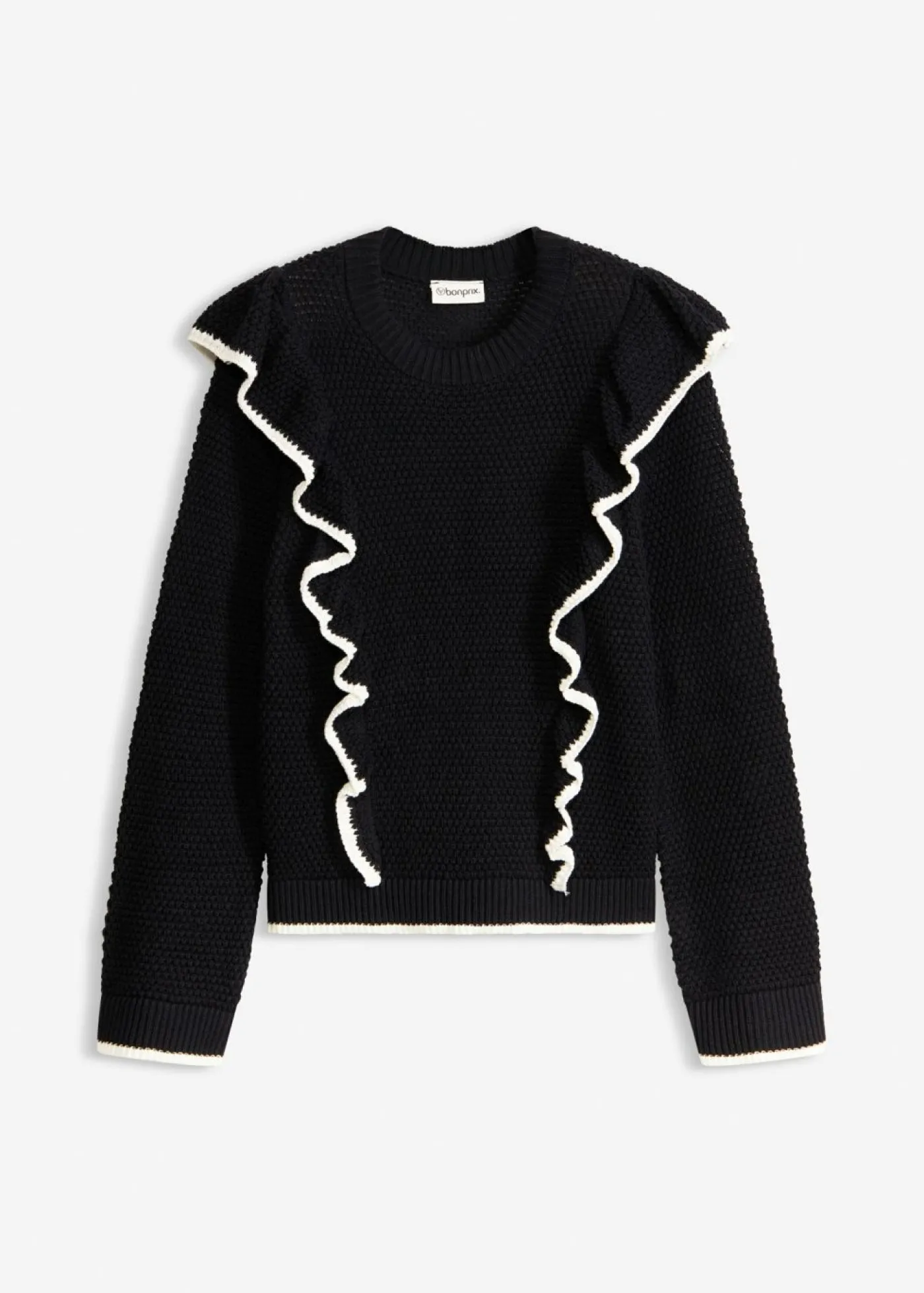 bonprix bonprix Jersey de punto fino y mezcla de algodón Negro-blanco lana New