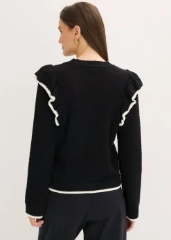 bonprix bonprix Jersey de punto fino y mezcla de algodón Negro-blanco lana New