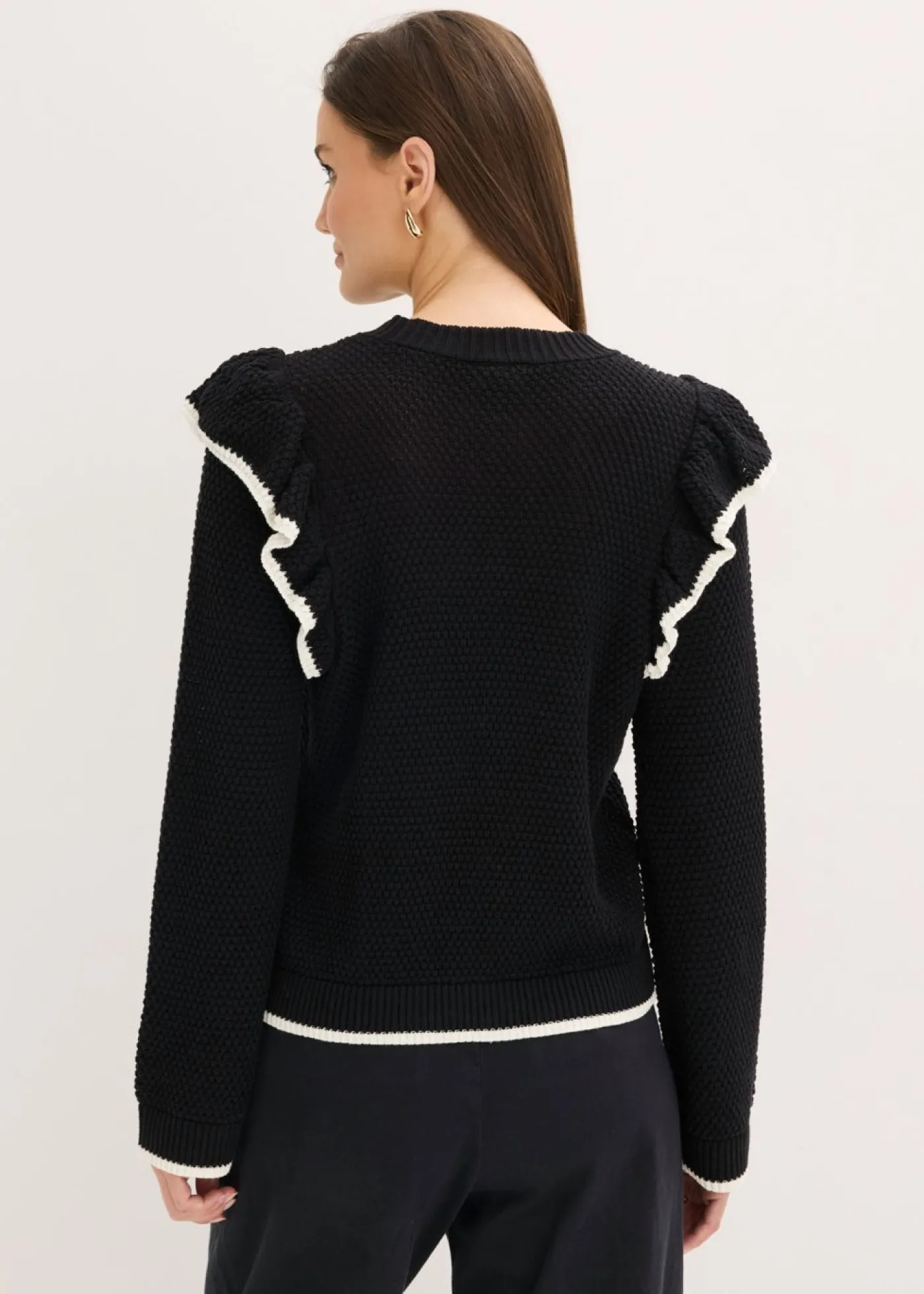 bonprix bonprix Jersey de punto fino y mezcla de algodón Negro-blanco lana New