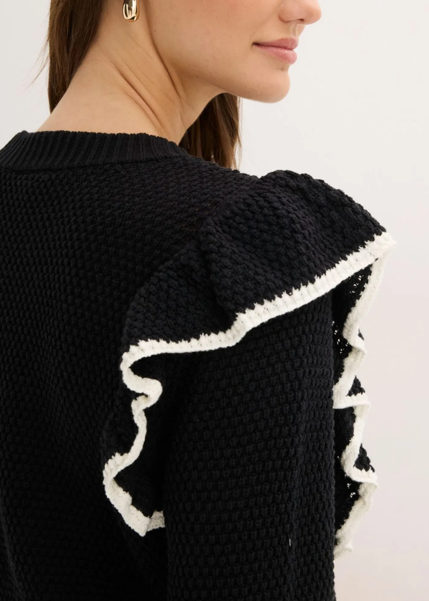 bonprix bonprix Jersey de punto fino y mezcla de algodón Negro-blanco lana New