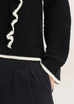 bonprix bonprix Jersey de punto fino y mezcla de algodón Negro-blanco lana New