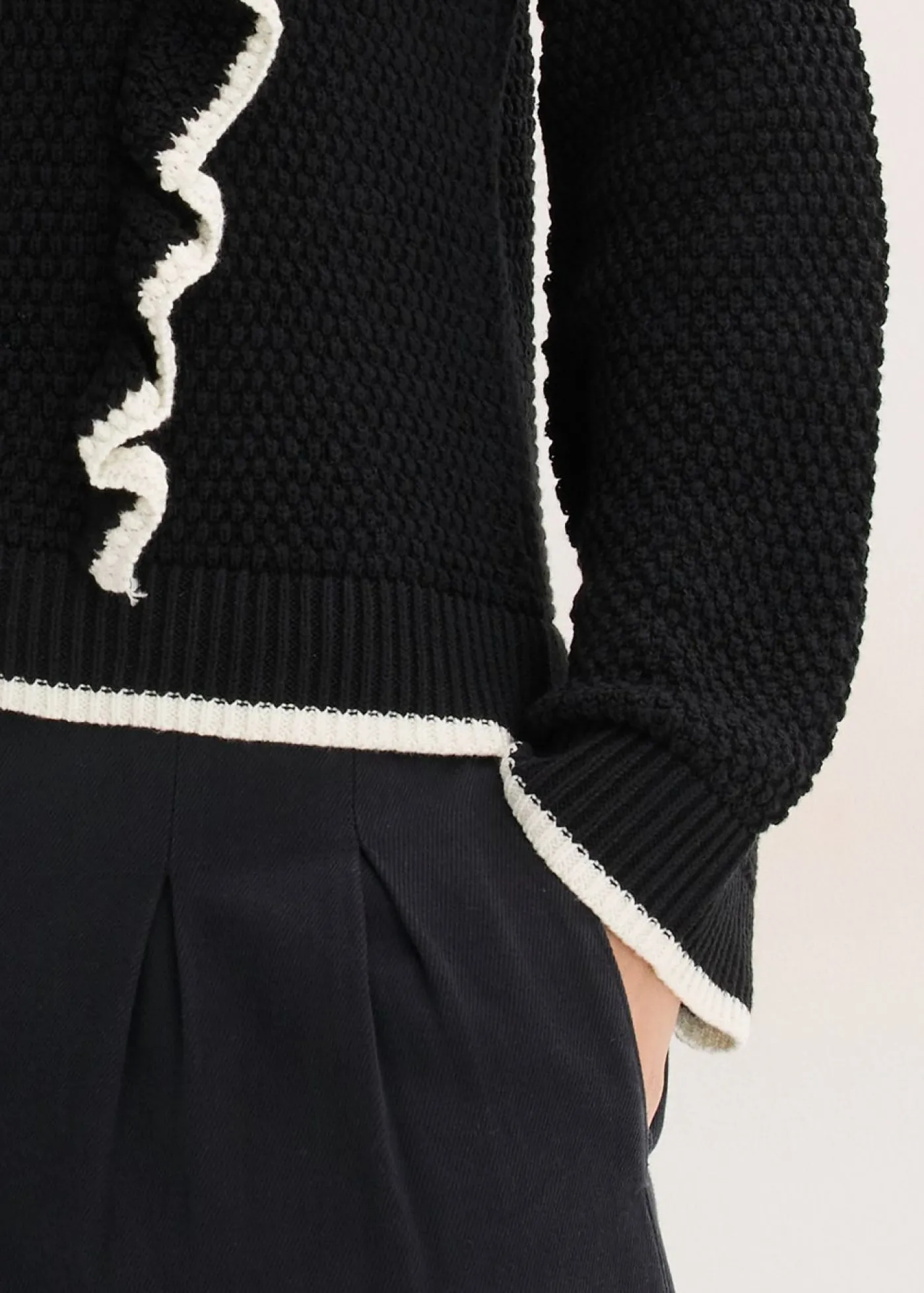 bonprix bonprix Jersey de punto fino y mezcla de algodón Negro-blanco lana New