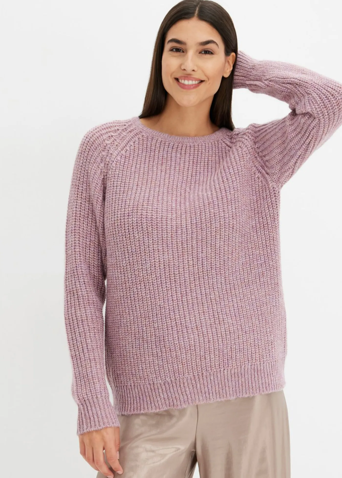 bonprix bonprix Jersey de punto grueso con hilo brillante Rosa ceniza Discount
