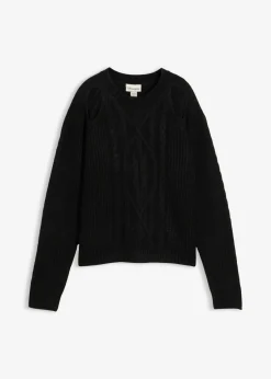 bonprix bonprix Jersey de punto grueso con patrón trenzado Negro