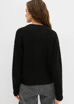 bonprix bonprix Jersey de punto grueso con patrón trenzado Negro