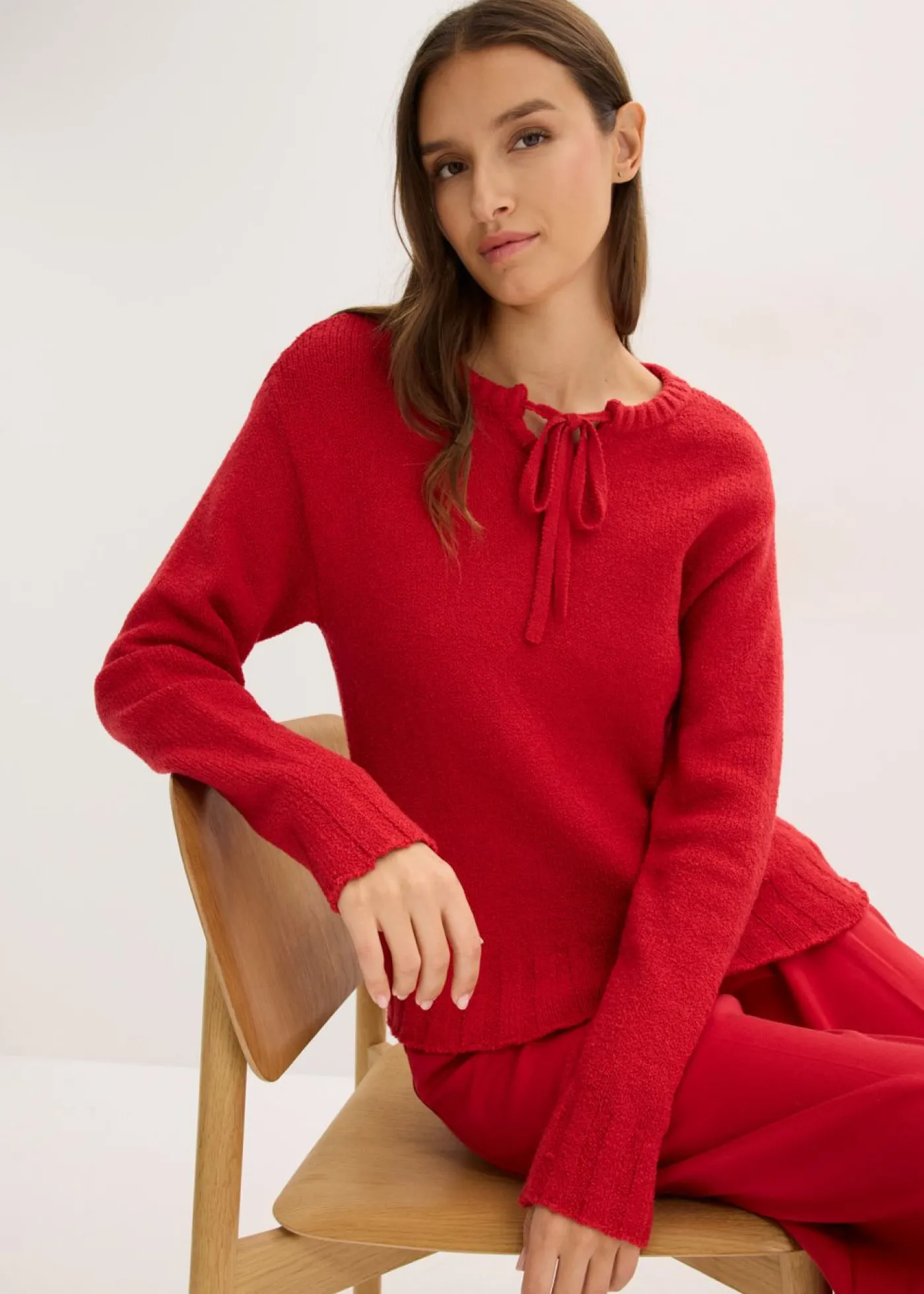 bonprix bonprix Jersey de punto grueso con cordón rojo cayena Sale