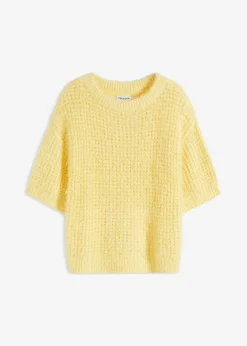 bonprix bonprix Jersey de punto grueso con hilo suave Amarillo claro/blanco lana jaspeado Clearance