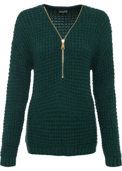 bonprix bonprix Jersey de punto grueso con detalle de cremallera Verde intenso Best