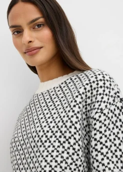 bonprix bonprix Jersey de punto grueso con mezcla de lana Negro-blanco lana Outlet