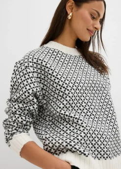 bonprix bonprix Jersey de punto grueso con mezcla de lana Negro-blanco lana Outlet