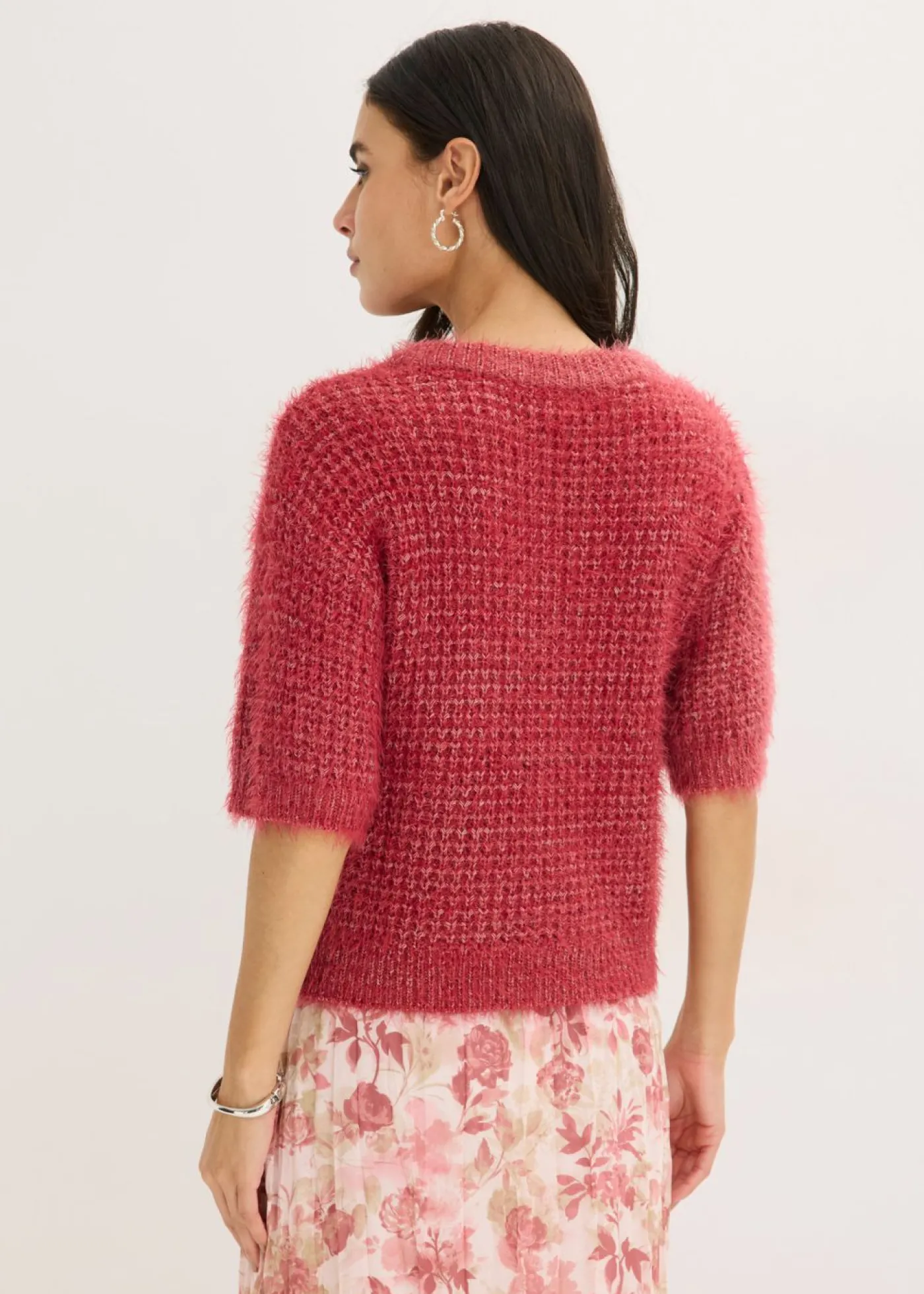 bonprix bonprix Jersey de punto grueso con hilo suave Cereza/arena claro jaspeado Sale