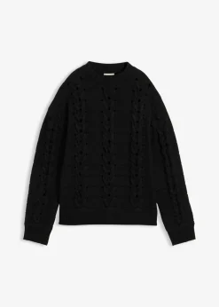 bonprix bonprix Jersey de punto grueso con patrón trenzado Negro
