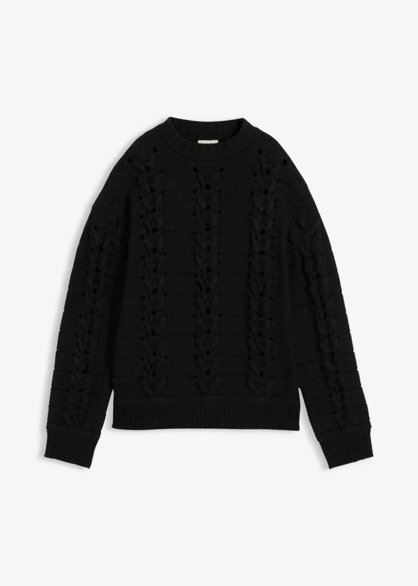 bonprix bonprix Jersey de punto grueso con patrón trenzado Negro