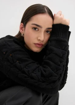 bonprix bonprix Jersey de punto grueso con patrón trenzado Negro