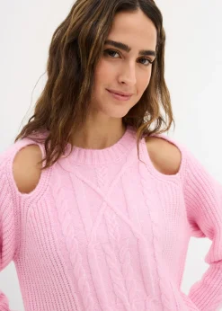 bonprix bonprix Jersey de punto grueso con patrón trenzado Rosa Discount