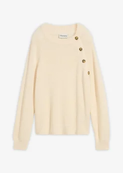 bonprix bonprix Jersey de punto grueso con botonera blanco perla New