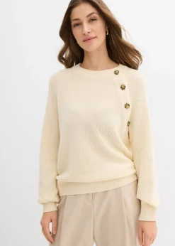 bonprix bonprix Jersey de punto grueso con botonera blanco perla New
