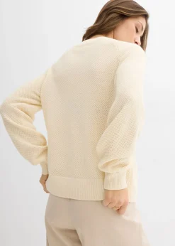 bonprix bonprix Jersey de punto grueso con botonera blanco perla New