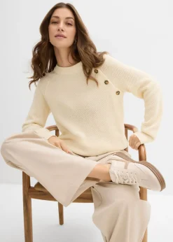 bonprix bonprix Jersey de punto grueso con botonera blanco perla New