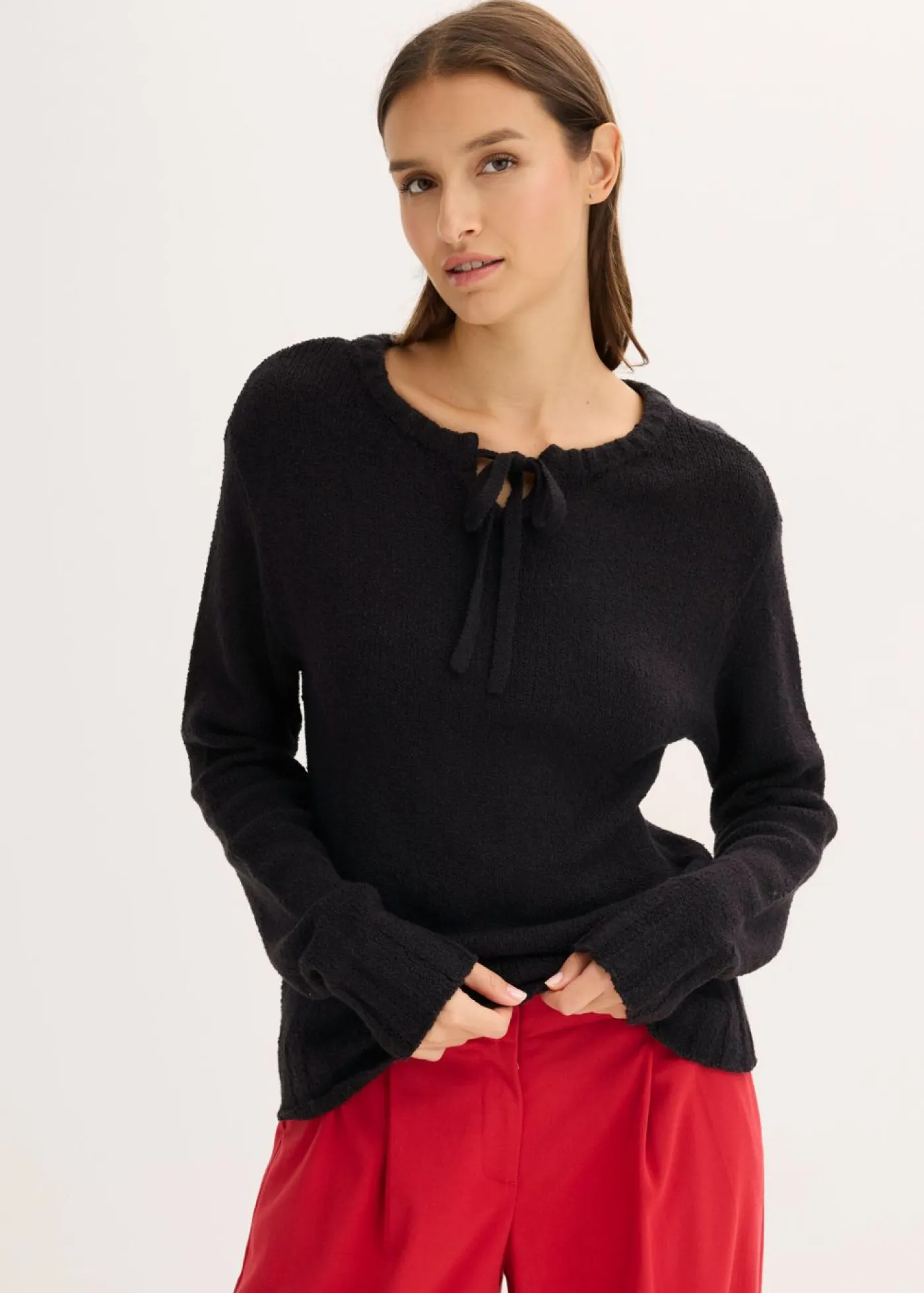 bonprix bonprix Jersey de punto grueso con cordón Negro New