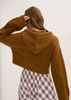 bonprix bonprix Jersey de punto grueso con capucha Marrón coñac Clearance