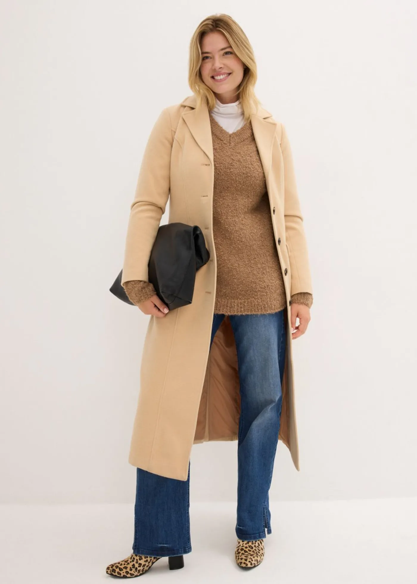 bonprix bonprix Jersey de punto grueso con escote en V Camel Sale