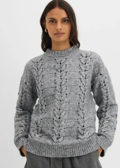 bonprix bonprix Jersey de punto grueso con patrón trenzado Gris jaspeado Hot