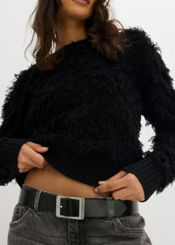 bonprix bonprix Jersey de punto grueso con flecos Negro Sale
