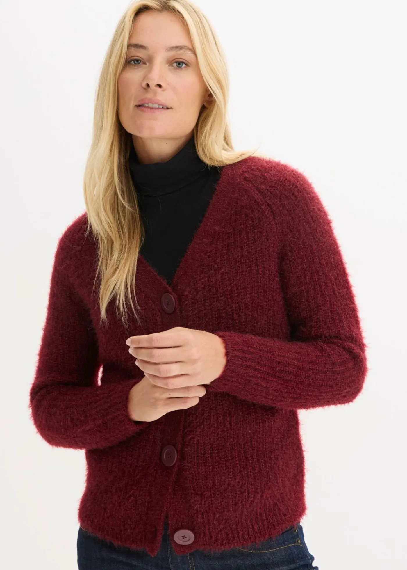 bonprix bonprix Jersey de punto grueso de canalé con efecto brillante Rojo rubí Discount