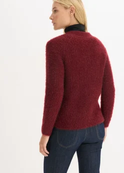 bonprix bonprix Jersey de punto grueso de canalé con efecto brillante Rojo rubí Discount